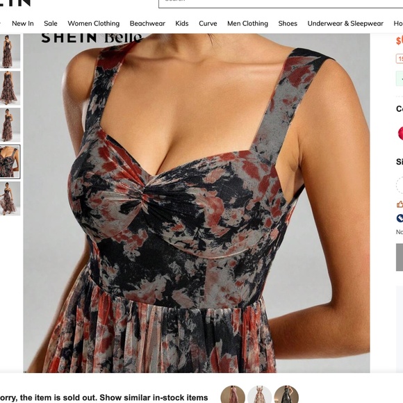 SHEIN Belle Floral Print Mesh Layer Size Small - Picture 3 of 3